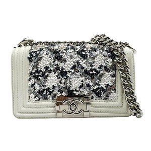 Chanel Boy Chanel Sequins Shoulder Bag White